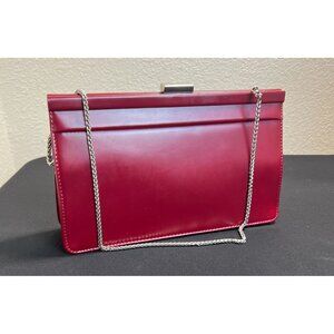 Preston & York Burgundy Vegan Leather Clutch Purse Chain Strap Snap Closure